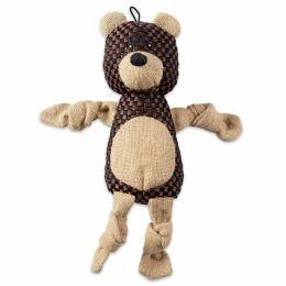 Bone Dry Bear With Squeaker Burlap Pet Toy